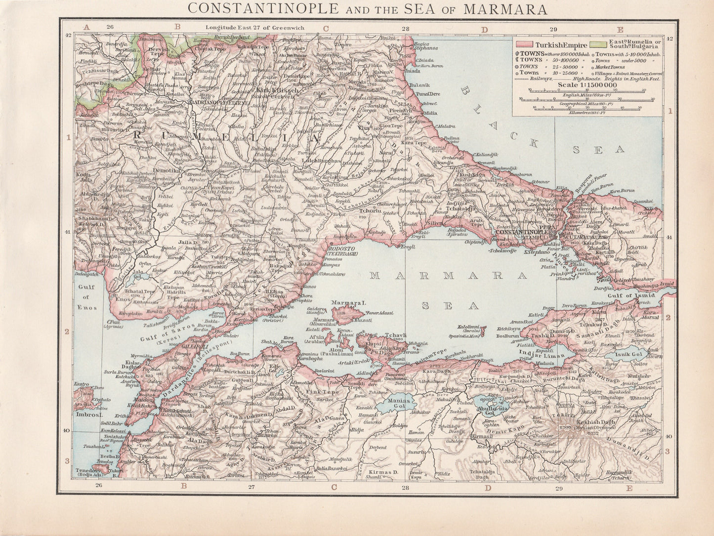 SEA OF MARMARA - Antique 11 x 8 Inch Map By The Times From 1895