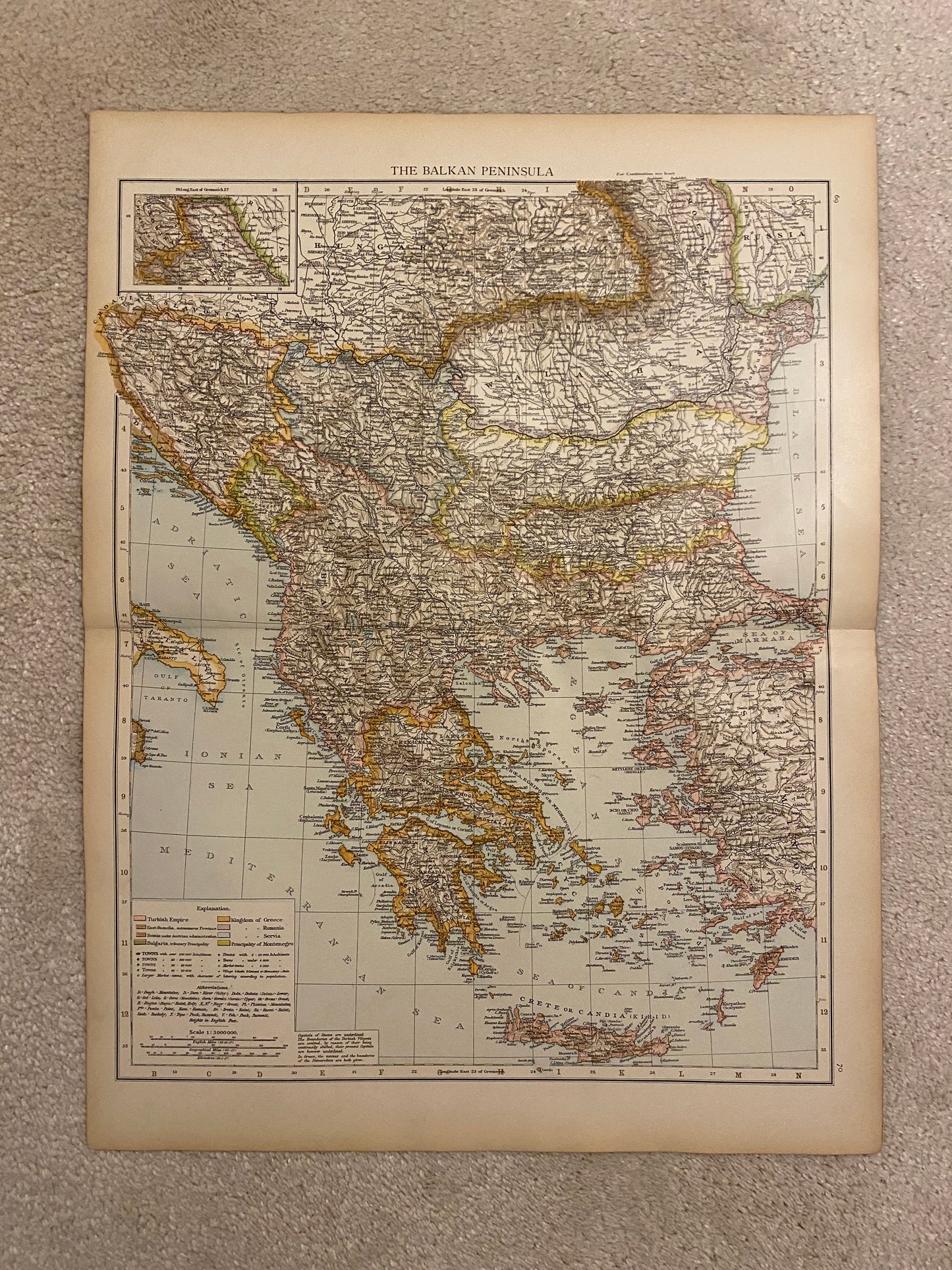 THE BALKAN PENINSULA - Antique 21 x 16 Inch Map By The Times From 1895
