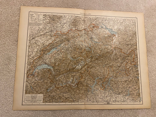 SWITZERLAND - Antique 21 x 16 Inch Map By The Times From 1895